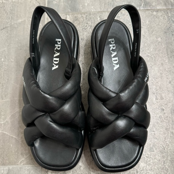 Prada Leather Slingback Weave Strap Platform Sandals, Size 9 - Picture 7 of 13